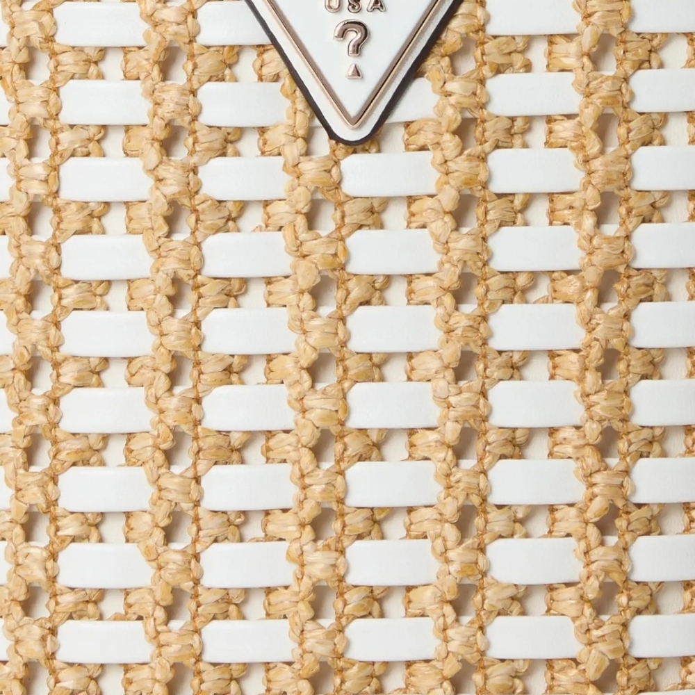 NWOT GUESS ATALIA RAFFIA CROSSBODY BUCKET. Flawed See Below - Picture 3 of 11